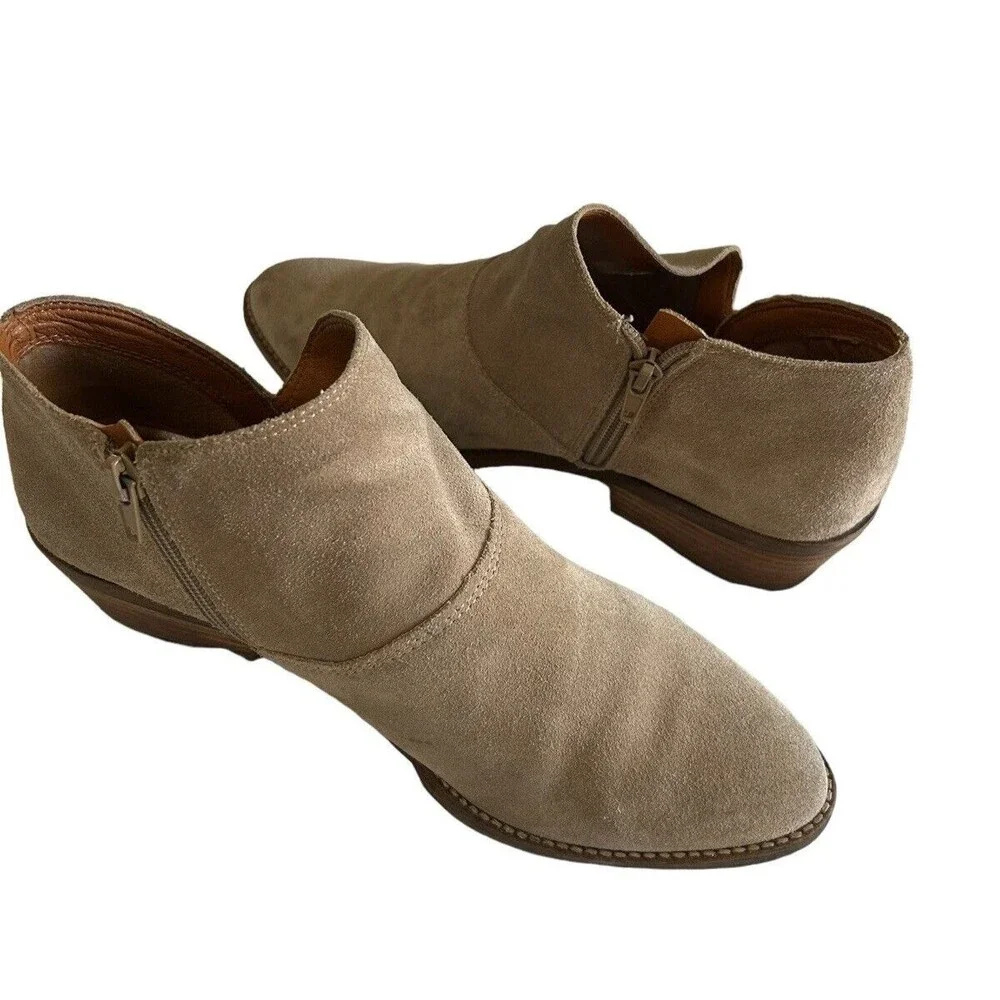 Lucky Brand Boots Women's Tan Leather Suede Side Zip Ankle  Booties 10M